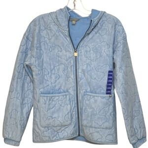 Lucky‎ Brand Jacket Quilted Cloud Print Hooded Zip Up Girls Light Blue L 14/16